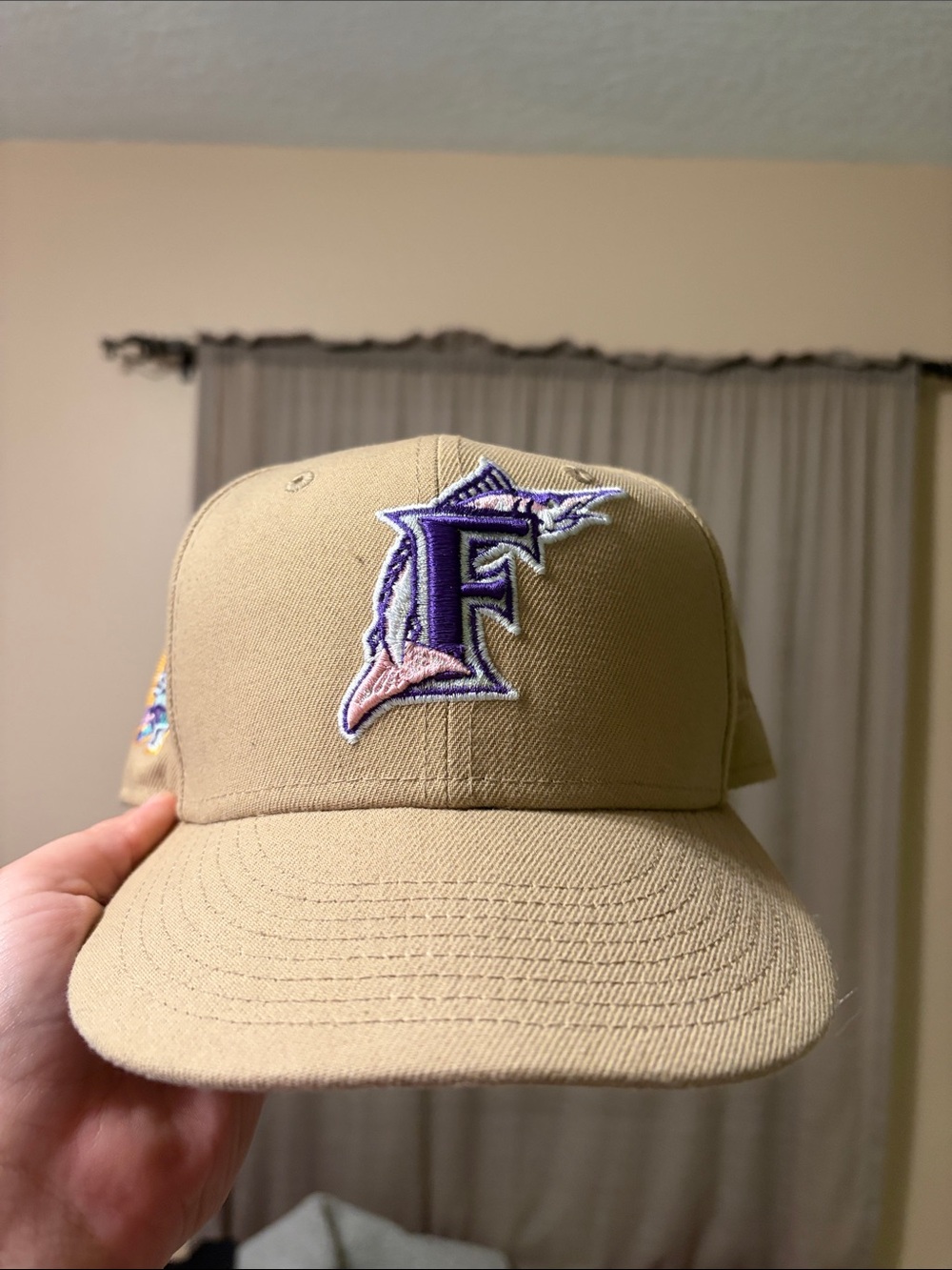 New Era Tan Kids Baseball Cap with Purple 'F' Patch
